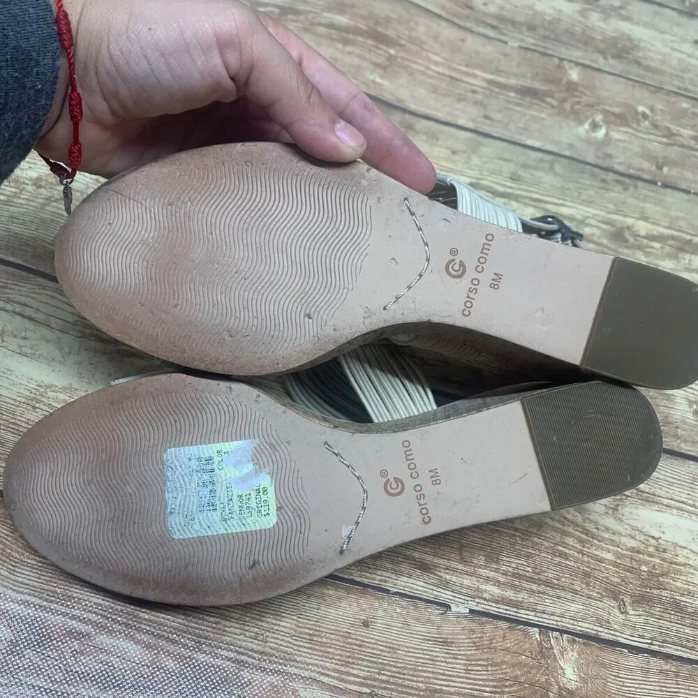 Corso Como Nude Shimmer Cork Wedge Strappy Sandal Size 8 M Open Toe‎